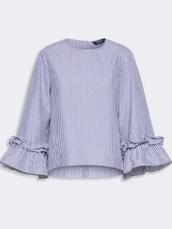 Poplin blouse with ruffles and flounces - LIGHT BLUE