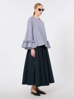 Poplin blouse with ruffles and flounces - LIGHT BLUE
