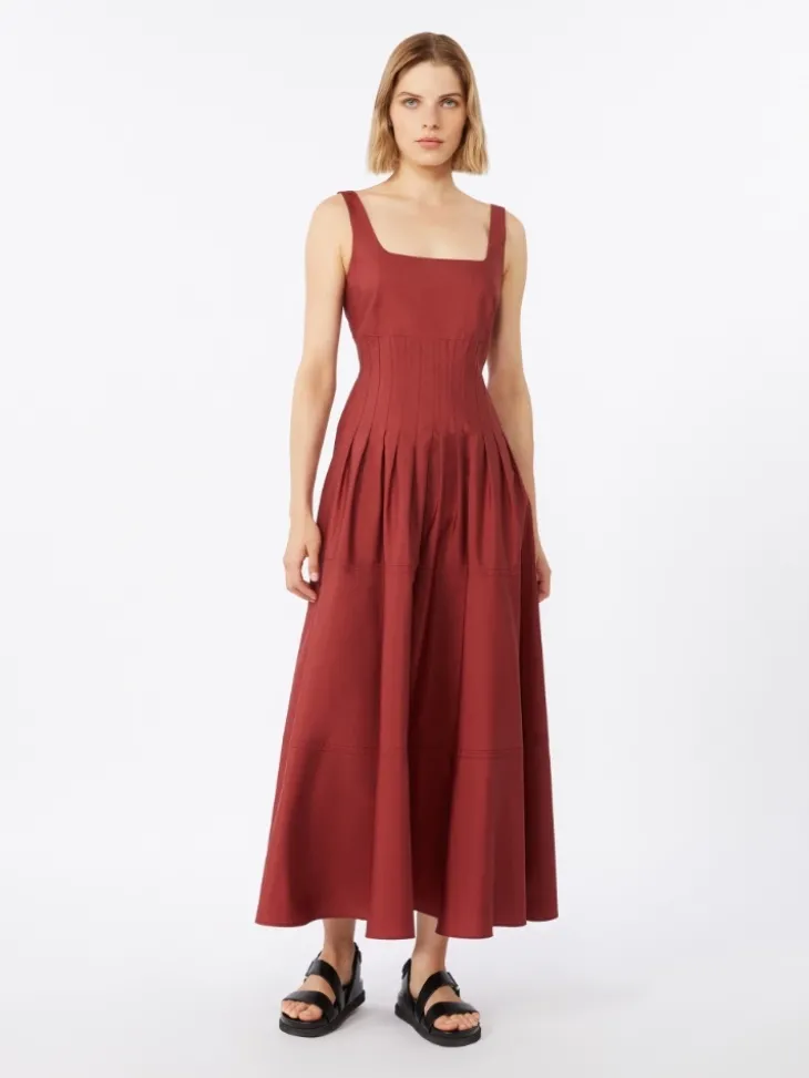 Poplin full-skirt dress - BRICK RED