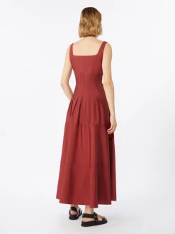 Poplin full-skirt dress - BRICK RED