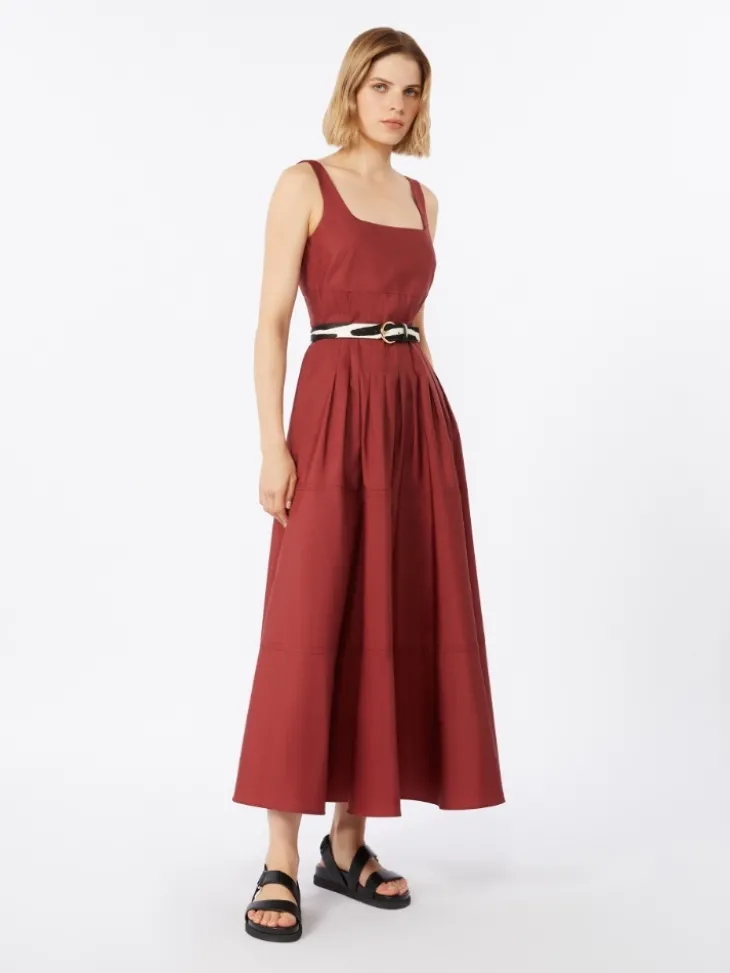 Poplin full-skirt dress - BRICK RED