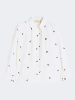Poplin shirt with embroidery - WHITE