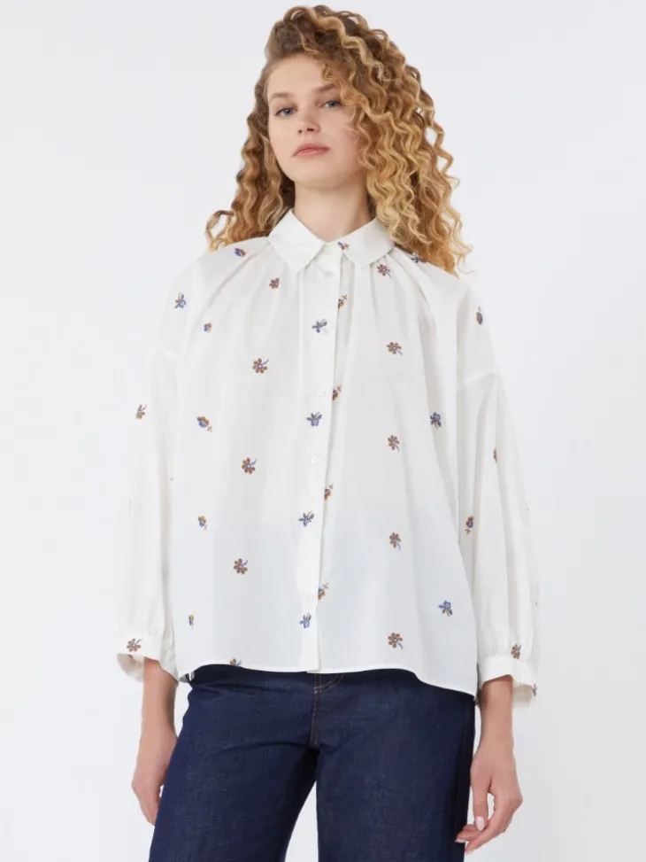 Poplin shirt with embroidery - WHITE