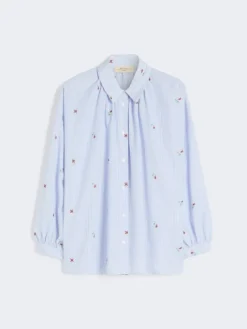 Poplin shirt with embroidery - LIGHT BLUE