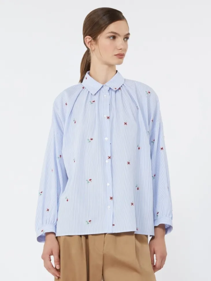 Poplin shirt with embroidery - LIGHT BLUE