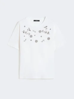 Print and embroidery-adorned jersey T-shirt - WHITE