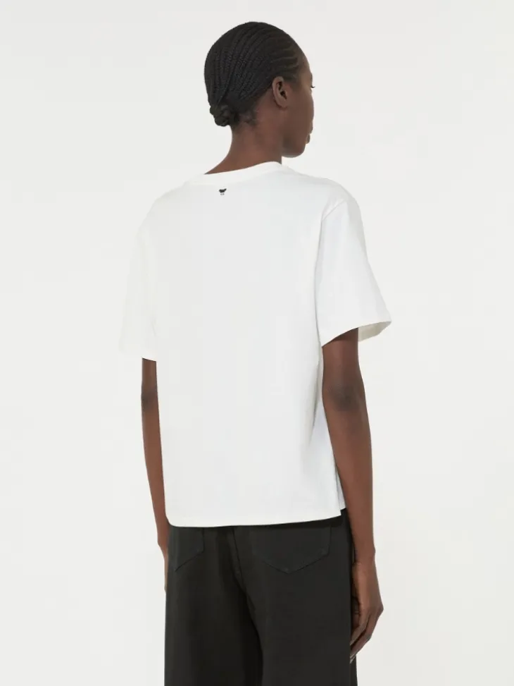Print and embroidery-adorned jersey T-shirt - WHITE