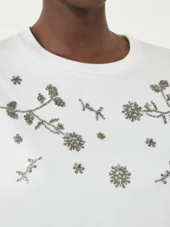 Print and embroidery-adorned jersey T-shirt - WHITE