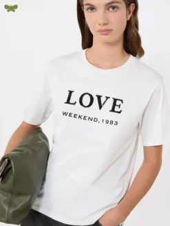 Print and embroidery-adorned jersey T-shirt - WHITE