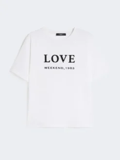 Print and embroidery-adorned jersey T-shirt - WHITE