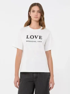 Print and embroidery-adorned jersey T-shirt - WHITE