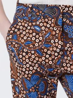 Printed basketweave cotton trousers - TOBACCO