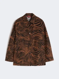 Printed cotton and linen shirt - BROWN