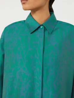 Printed cotton and silk shirt dress - GREEN