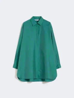 Printed cotton and silk shirt dress - GREEN