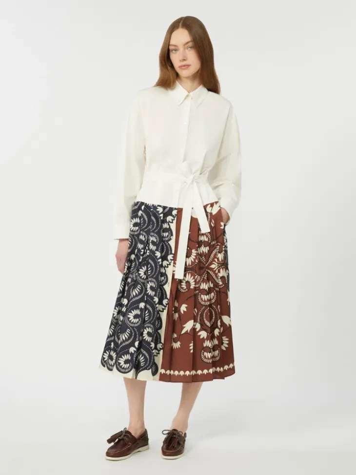 Printed cotton and twill shirt dress - WHITE