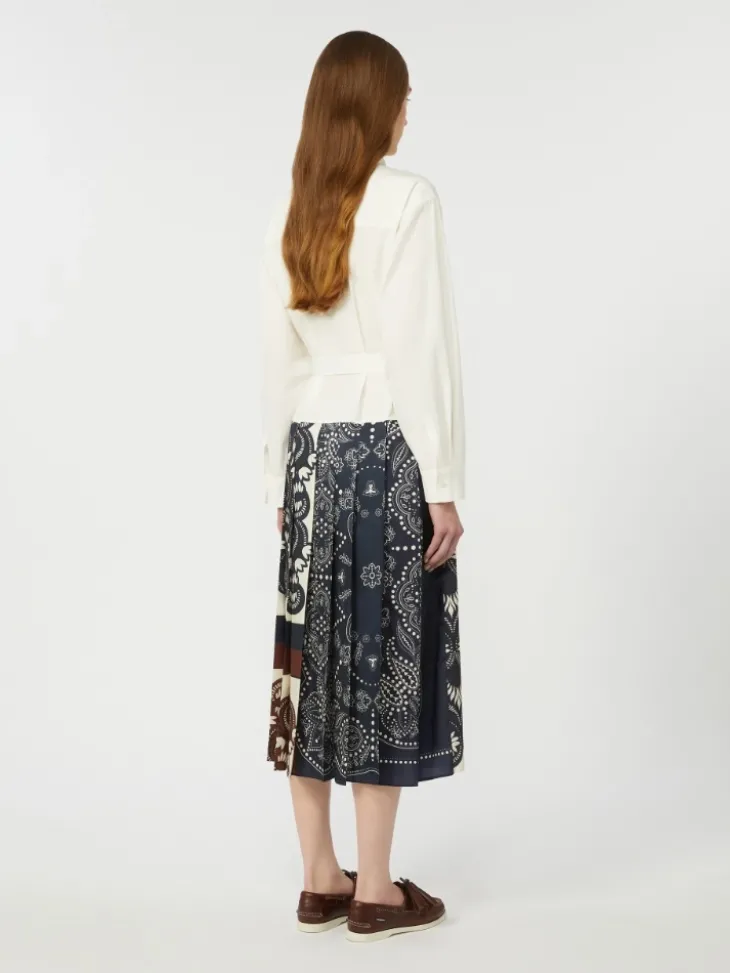Printed cotton and twill shirt dress - WHITE