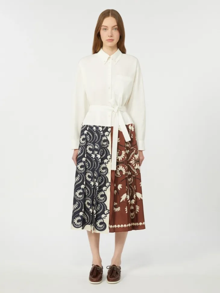 Printed cotton and twill shirt dress - WHITE