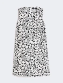 Printed cotton basketweave A-line dress - BLACK
