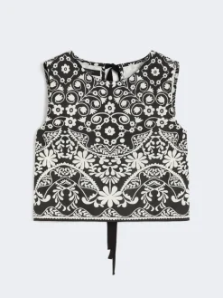 Printed cotton crop top - BLACK