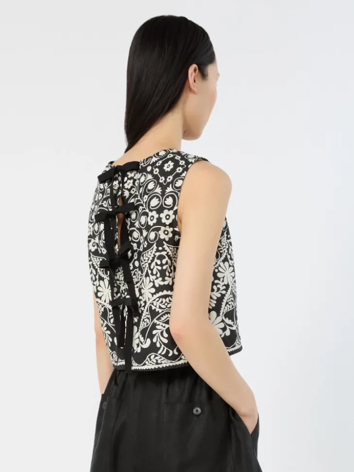 Printed cotton crop top - BLACK