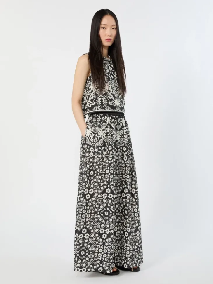 Printed cotton crop top - BLACK