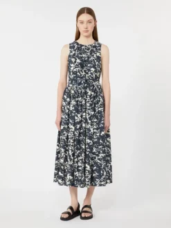 Printed cotton dress with belt - ULTRAMARINE