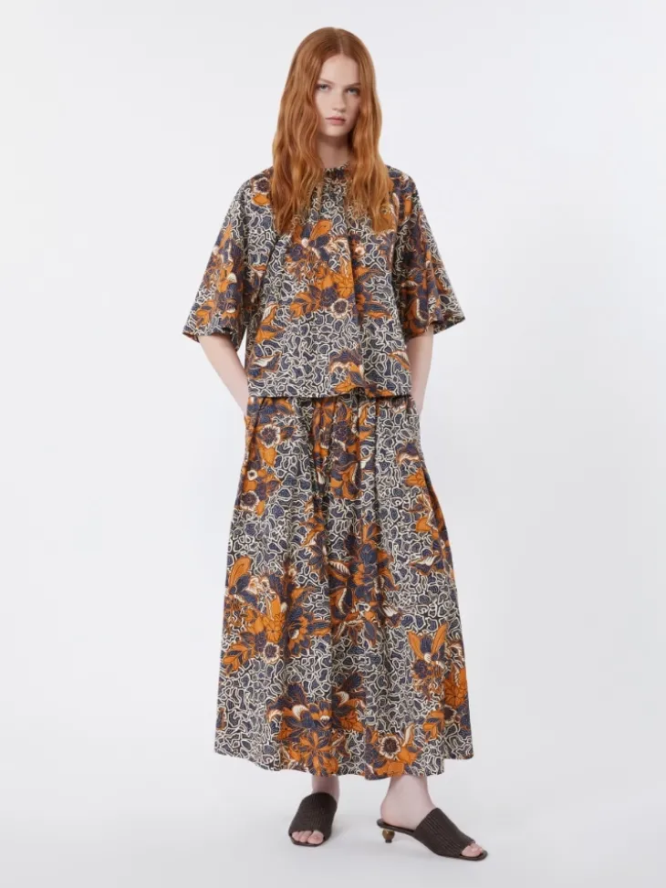 Printed cotton poplin blouse - NAVY