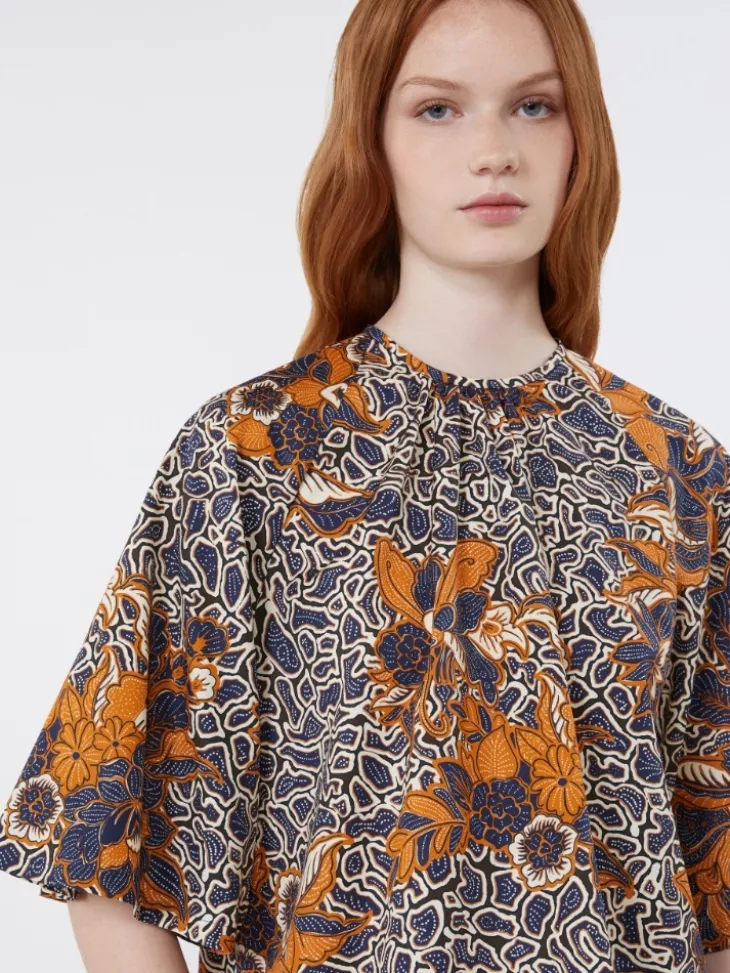 Printed cotton poplin blouse - NAVY