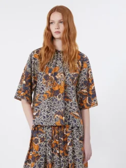 Printed cotton poplin blouse - NAVY