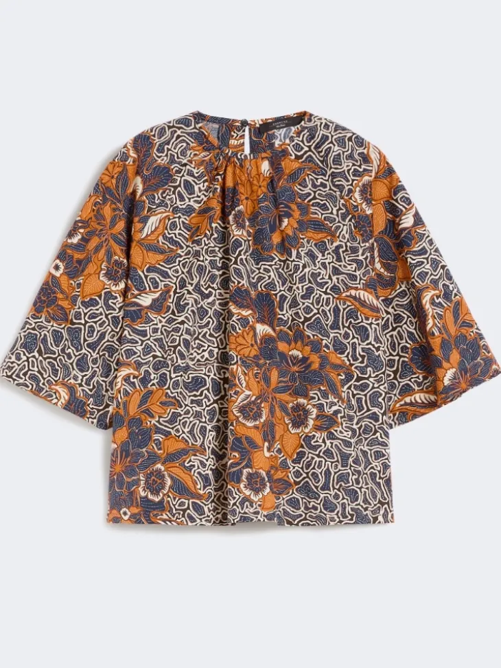 Printed cotton poplin blouse - NAVY