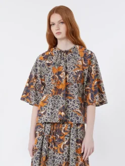 Printed cotton poplin blouse - NAVY