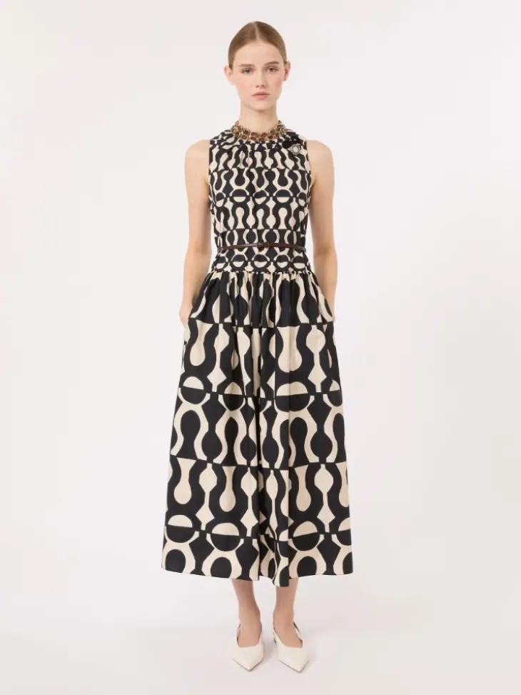 Printed cotton poplin dress - BLACK