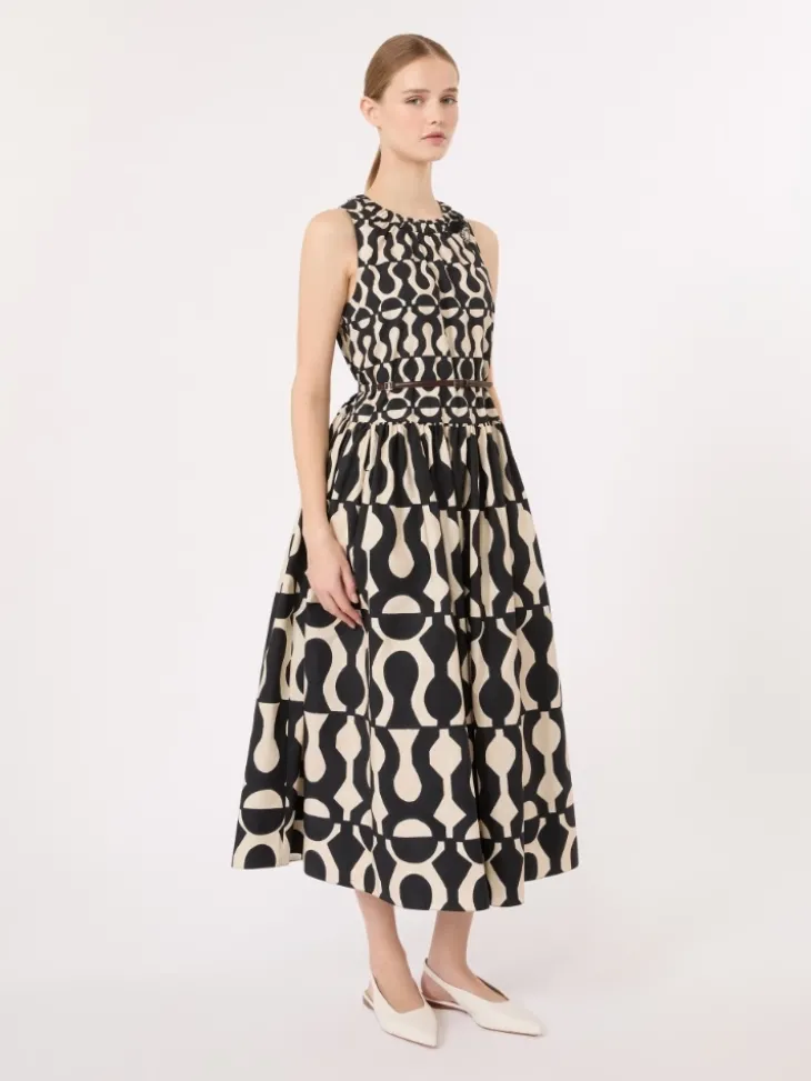 Printed cotton poplin dress - BLACK