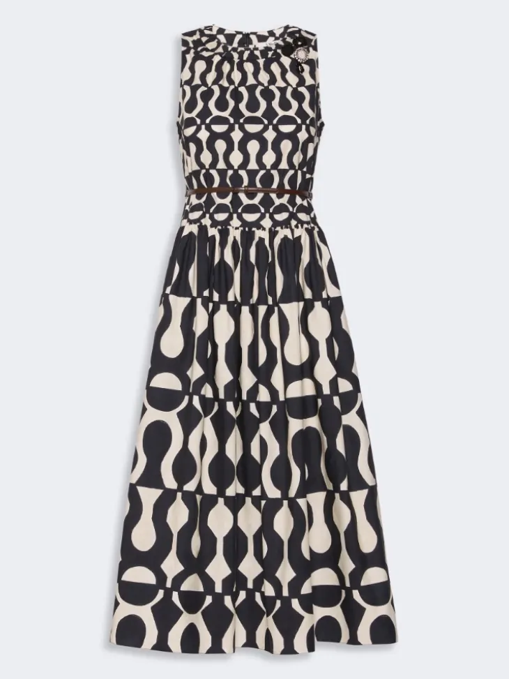 Printed cotton poplin dress - BLACK