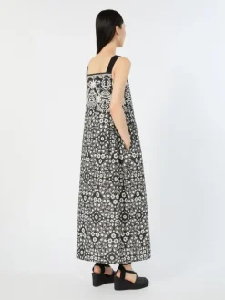 Printed cotton voile dress - BLACK