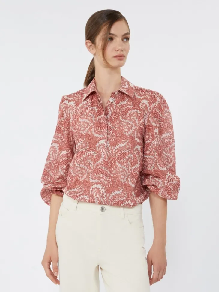 Printed cotton voile shirt - CHERRY