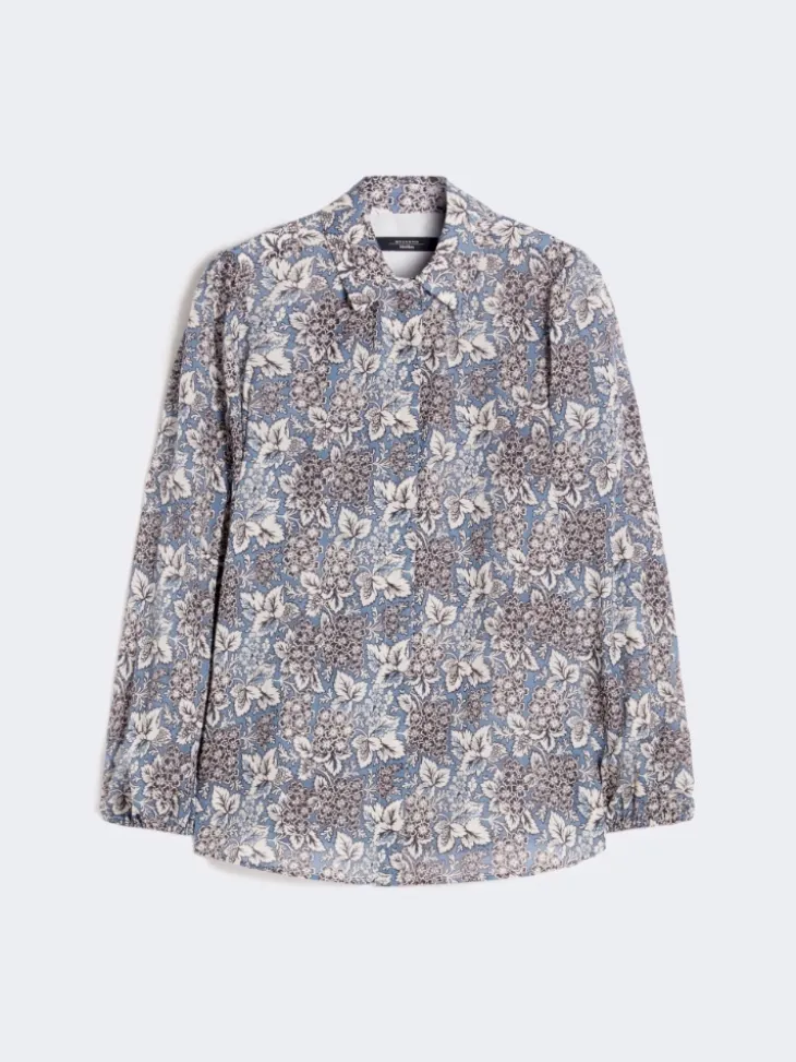 Printed cotton voile shirt - NAVY