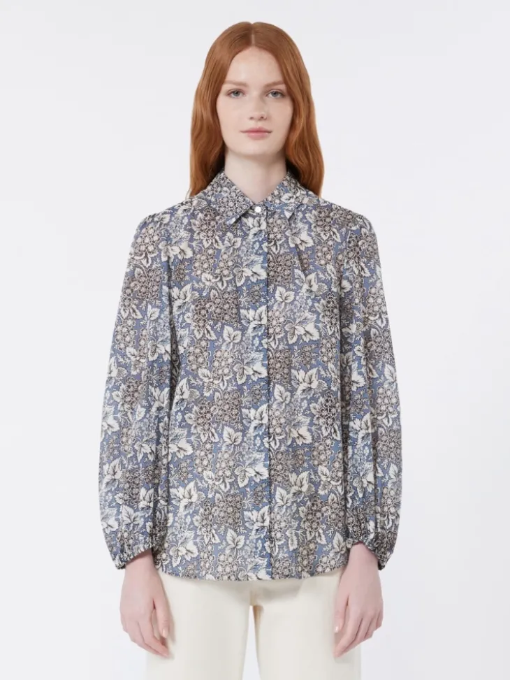 Printed cotton voile shirt - NAVY