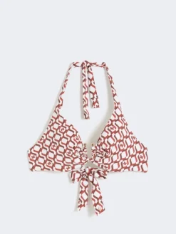 Printed jersey bikini top - RUST