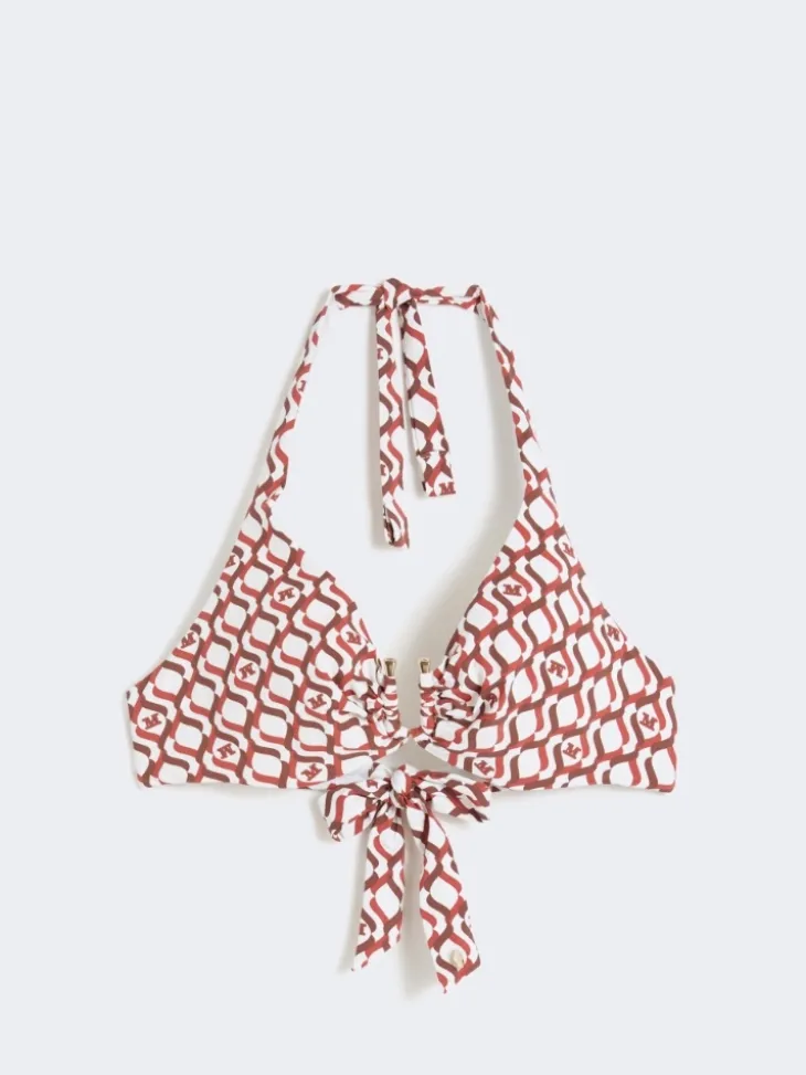 Printed jersey bikini top - RUST