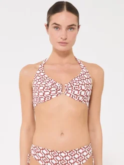 Printed jersey bikini top - RUST