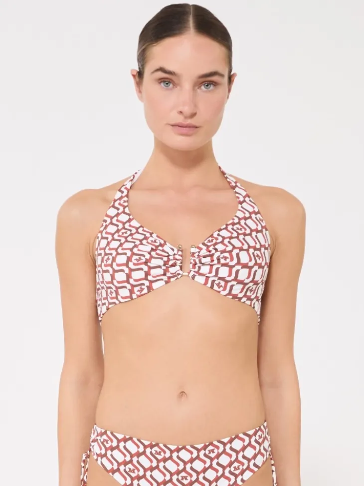 Printed jersey bikini top - RUST