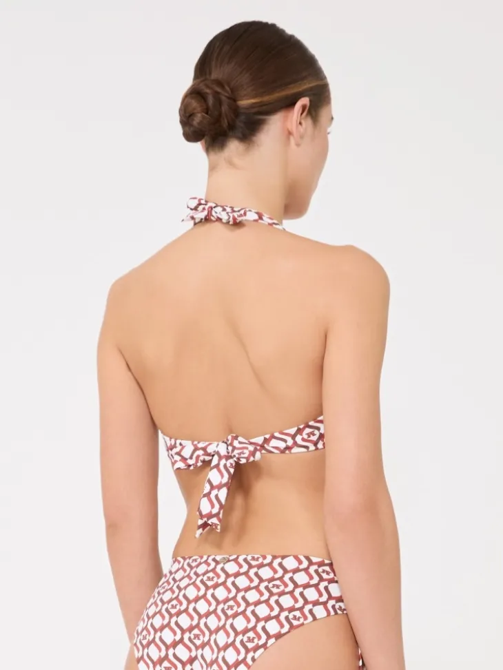 Printed jersey bikini top - RUST