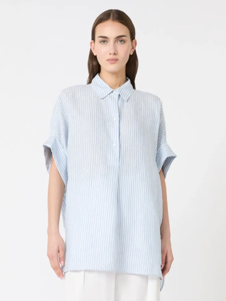 Printed linen canvas shirt - LIGHT BLUE