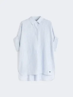 Printed linen canvas shirt - LIGHT BLUE