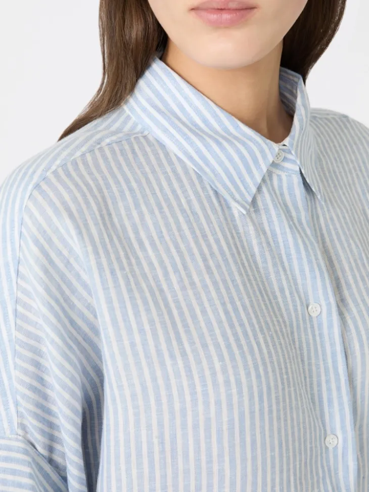 Printed linen canvas shirt - LIGHT BLUE