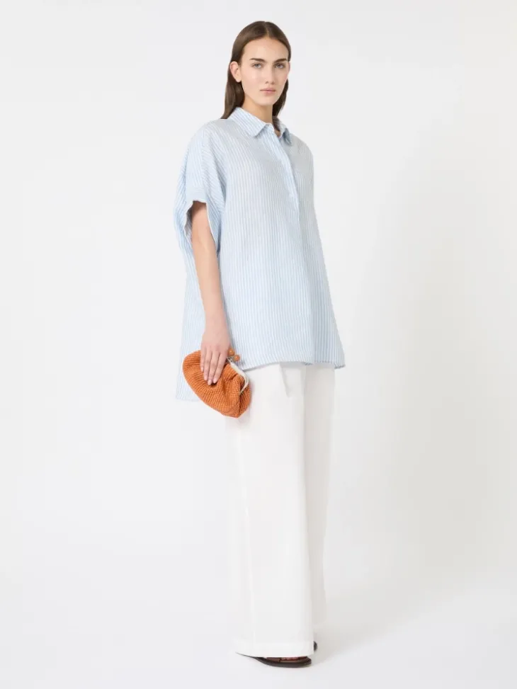 Printed linen canvas shirt - LIGHT BLUE