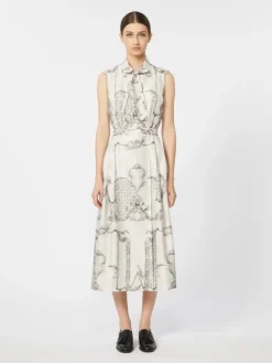 Printed Mikado shirt dress - IVORY