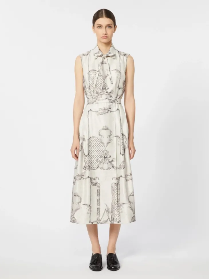 Printed Mikado shirt dress - IVORY